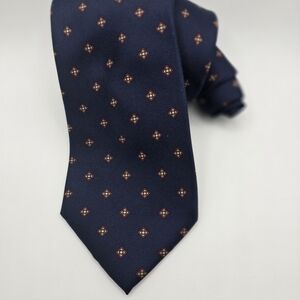 Lands' End Dark Blue Silk Tie with Red and Gold Pattern